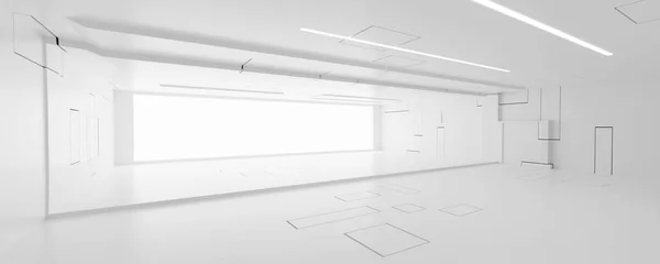 Interior de tecnología blanca futurista moderna con iluminación de día 3d render illustration — Foto de Stock