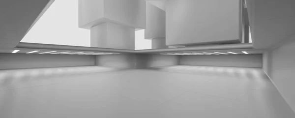 Абстрактный яркий современный футуристический город бетонное здание легкого гранжа дизайн цокольного этажа 3d фоновая иллюстрация рендеринг — стоковое фото