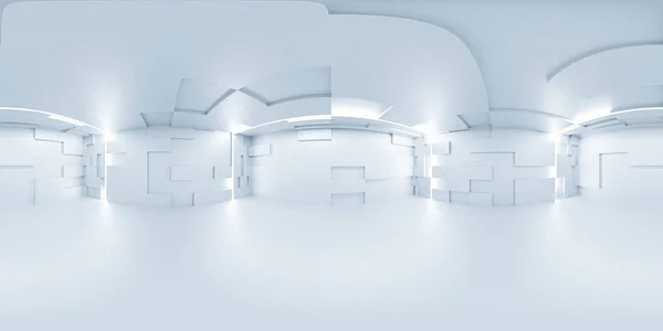 Modern fütüristik teknoloji binasının tam 360 eşkenar dörtgen panorama görüntüsü beyaz modern tasarım