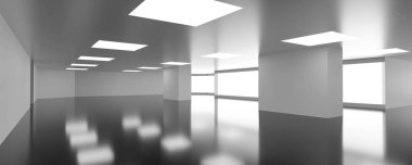 Boş beyaz iş yeri uzay odası tavan arası. İçi güneşli aydınlatma. İçeriğinizi eklemek için boş boş telif alanı.