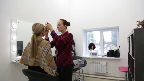 Maskenbildner beim Make-up. — Stockvideo