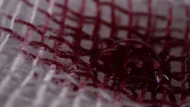 Ligaduras embebidas em sangue sob macro . — Vídeo de Stock