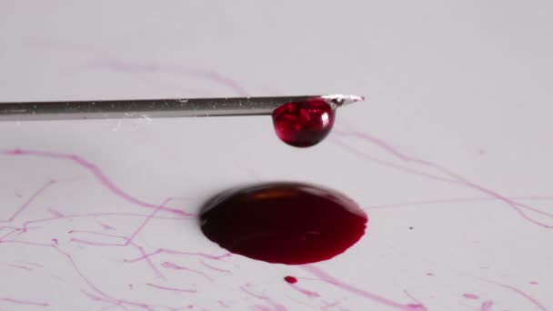 Blood flows from syringe on a white background. — Stock Video