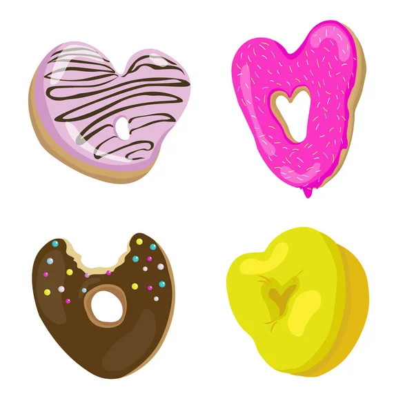 Солодкі Сердечні Кольорові Пончики — стоковий вектор