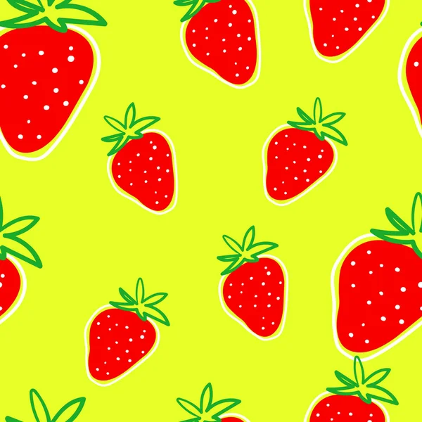 Nahtloses Muster Mit Erdbeeren Auf Gelbem Hintergrund — Stockvektor
