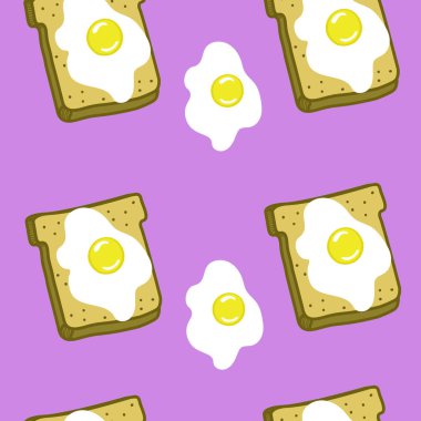 Mor arka planda kızarmış yumurta desenli tost.