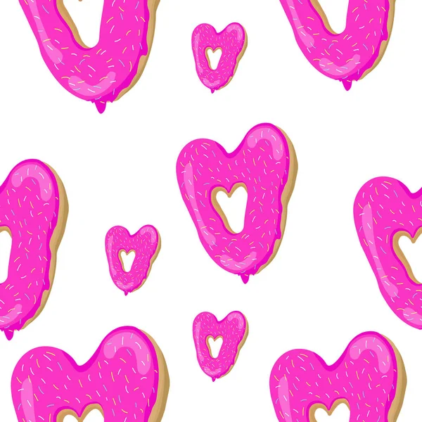 Heart Shaped Pink Donut Pattern Valentine Day — Stock Vector