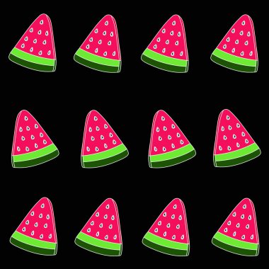 Siyah arkaplanda karpuz desenli vektör çizimi.