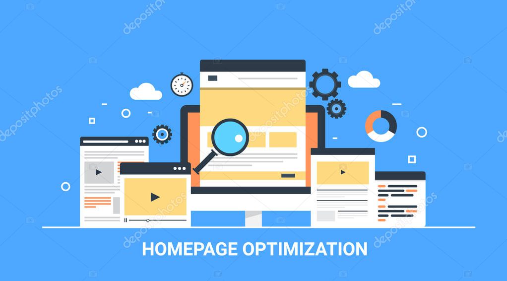 Homepage optimization, website seo, digital marketing flat vector illustration