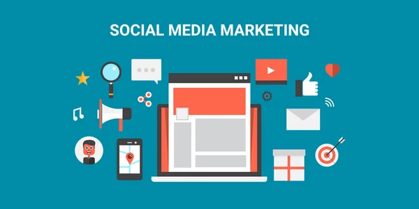 Concetto di social media marketing con icone di marketing — Vettoriale Stock