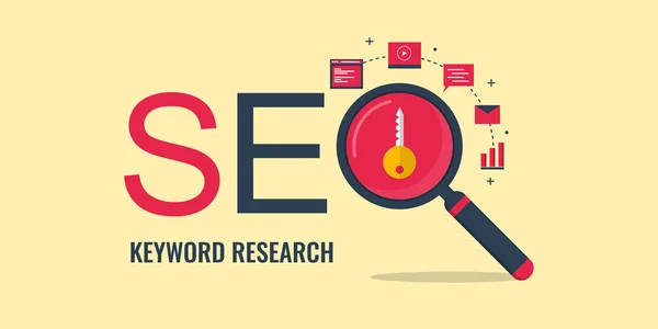 Search Engine Optimization Keyword Research Digital Marketing Concept Flat Design — Stock Vector
