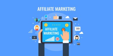 Affiliate pazarlama iş - teknoloji tabanlı yönlendirme ağ programı. Düz tasarım pazarlama vektör çizim.