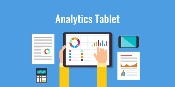 Data Analys Rapport Som Visar Tablet Skärmen Stordata Analytics Reporting — Stock vektor