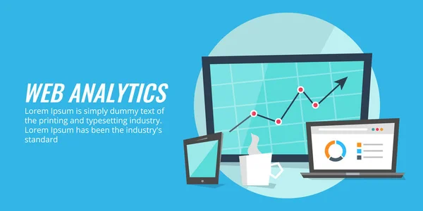 Web Analytics Análise Dados Informação Pesquisa Software Conceito Tecnologia Banner — Vetor de Stock