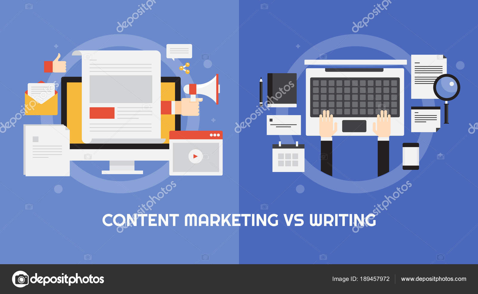Comparison Content Marketing Content Writing Flat Style Vector Banner Icons Stock Illustration