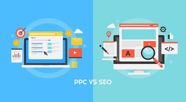 Comparação Entre Pay Click Search Engine Optimization Flat Design Vector — Vetor de Stock