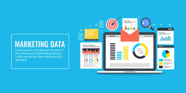 Marketing Data Insights Information Statistics Showing Laptop Screen Digital Business — Stock Vector