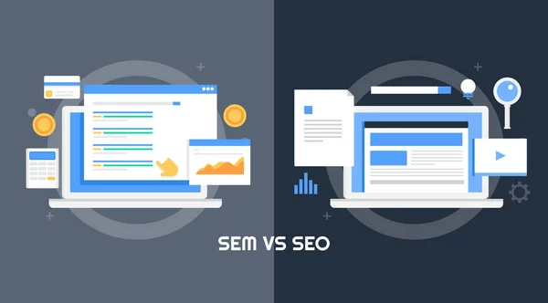 Sem Seo Concept Comparação Entre Marketing Motor Busca Search Engine — Vetor de Stock