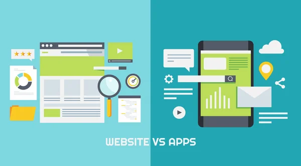 Concepto Sitio Web Aplicación Comparación Entre Sitio Web Aplicaciones Móviles — Vector de stock