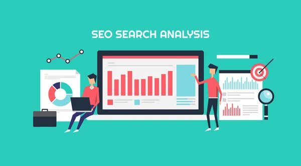 Seo Search Analysis Data Research Und Web Traffic Analytics Flaches — Stockvektor