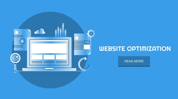 ウェブサイトの最適化 オンラインのウェブサイトのマーケティングの青い背景に分離されたベクター バナーのフラットなデザイン コンセプト — ストックベクタ