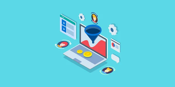 Isometric Design Concept Conversion Optimization Sales Funnel Strategy Customer Analysis — 스톡 벡터