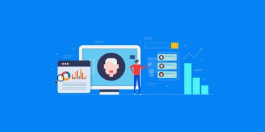 Customer profile analysis, client data monitoring, know your customer  flat design web banner template.