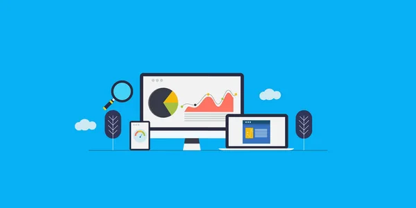 Análise Negócios Dados Marketing Digital Estatística Seo Conceito Monitoramento Mídia — Vetor de Stock