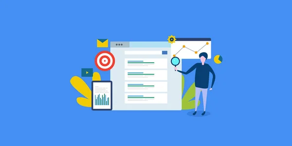 Especialista Seo Analisando Ranking Negócios Online Dados Marketing Conceito Serviço — Vetor de Stock