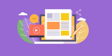 Content development, marketing and sharing on social media and web concept.
