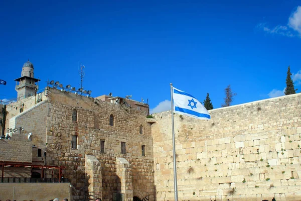 Izrael Státní Vlajka Západní Zeď Jeruzalémě — Stock fotografie