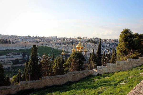 Chiesa Maria Maddalena Getsemani Panorama Gerusalemme Israele — Foto Stock