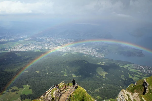 Rainbow Pohled Mount Pilatus Švýcarsko — Stock fotografie