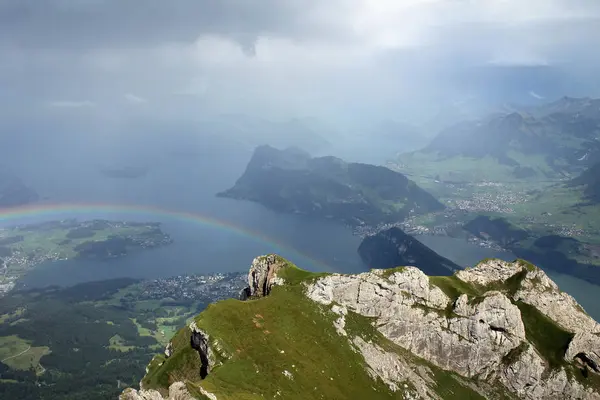 Rainbow Pohled Mount Pilatus Švýcarsko — Stock fotografie