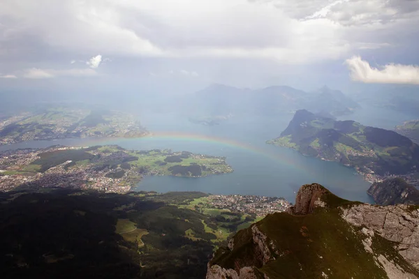 Rainbow Pohled Mount Pilatus Švýcarsko — Stock fotografie