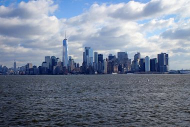 Manzarası Manhattan ve Jersey City, Hudson Nehri, ABD'den görüntülemek