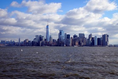 Manzarası Manhattan ve Jersey City, Hudson Nehri, ABD'den görüntülemek
