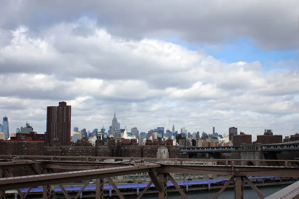 Manhattan Skyscrapers View Brooklyn Bridge New York City Usa — Stock Photo, Image