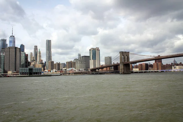 Manhattan Wolkenkratzer Blick Von Der Brooklyn Side New York City — Stockfoto