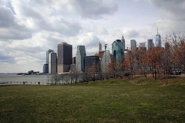 Manhattan Arranha Céus Vista Lado Brooklyn Nova York Eua — Fotografia de Stock