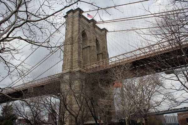 Вид Бруклинского Моста Нью Йорк Весне Сша — стоковое фото
