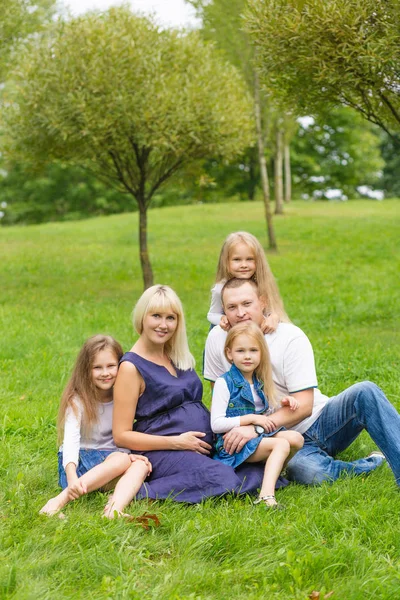 Junge schwangere Mutter mit ihrer Familie in einem Park — Stockfoto