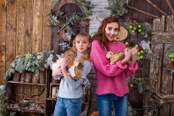 Due belle ragazze in posa in decorazioni natalizie — Foto Stock