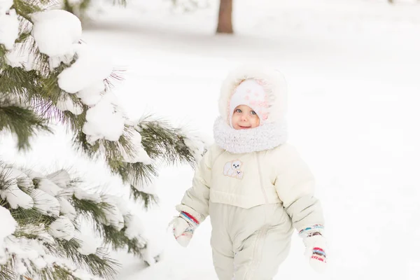 Retrato de uma menina na floresta de inverno — Fotografia de Stock