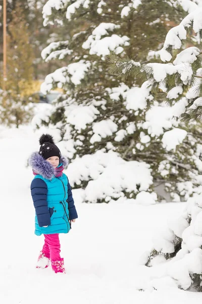 Retrato de uma menina na floresta de inverno — Fotografia de Stock