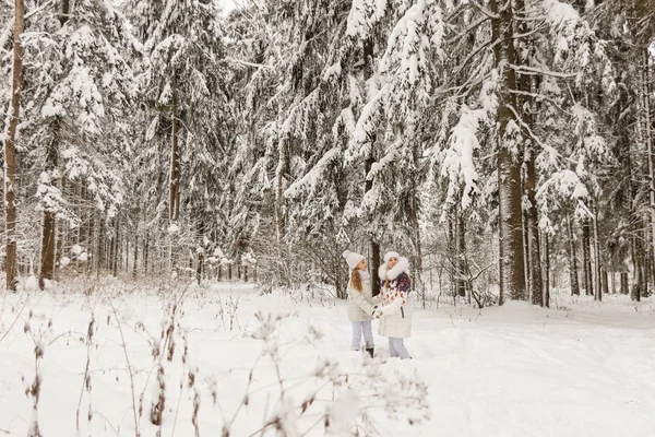 Dos novias jugando en un bosque de invierno . — Foto de Stock