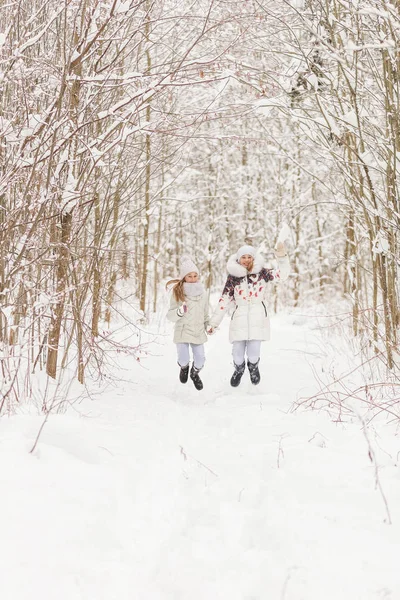 Dos novias jugando en un bosque de invierno . — Foto de Stock