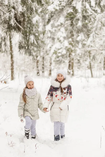 Dos novias jugando en un bosque de invierno . — Foto de Stock