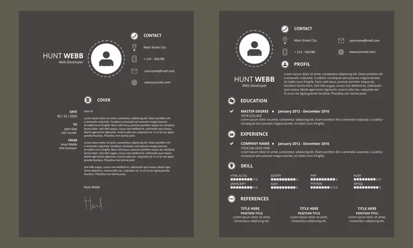 CV Reanudar con cubierta mínima oscura — Vector de stock