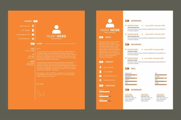 CV özgeçmiş şablonu turuncu vektör